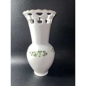 Blarney Porcelain Vase 6.5” Tall Shamrock Cut Outs And Green Shamrock Print
